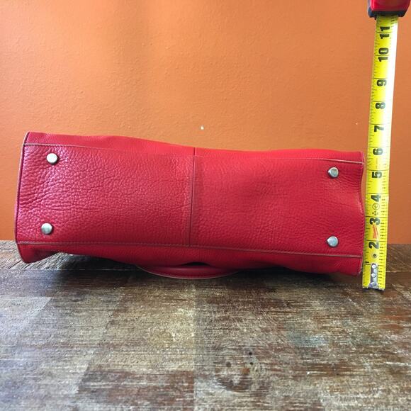 Charles Jourdan Red Pebbled Leather Large Shoulder Bag Purse Classic Vintage - Picture 4 of 12